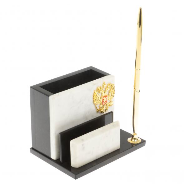 Карандашница с визитницей из белого мрамора 129762