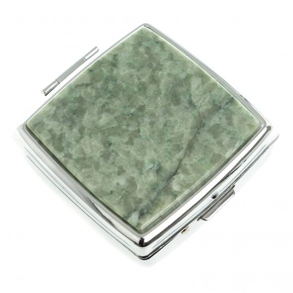 Таблетница на 2 отсека камень жадеит цвет серебро 123360