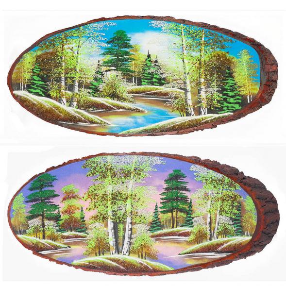 Панно на срезе дерева &amp;quot;Весна&amp;quot; горизонтальное 100-105 см каменная крошка 112258