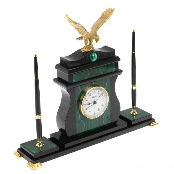 Настольные часы с ручками &amp;quot;Орел&amp;quot; из малахита 127765