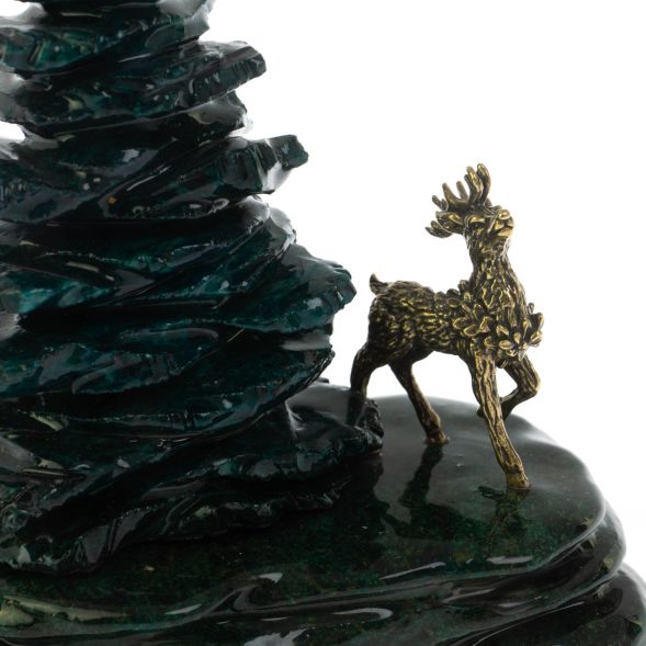 Композиция &amp;quot;Олень у ёлки&amp;quot; из камня змеевик бронза 128761