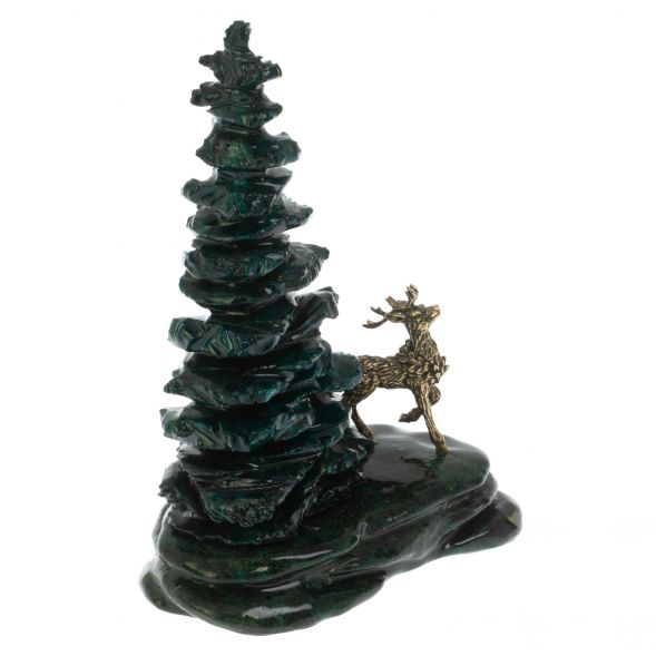 Композиция &amp;quot;Олень у ёлки&amp;quot; из камня змеевик бронза 128761