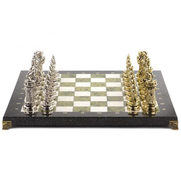 Шахматы подарочные &amp;quot;Средневековые рыцари&amp;quot; доска 44х44 см из камня мрамор и змеевик 120712