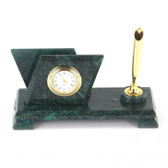 Визитница настольная &amp;quot;Мини 2&amp;quot; с подставкой под ручку из камня змеевик 113275