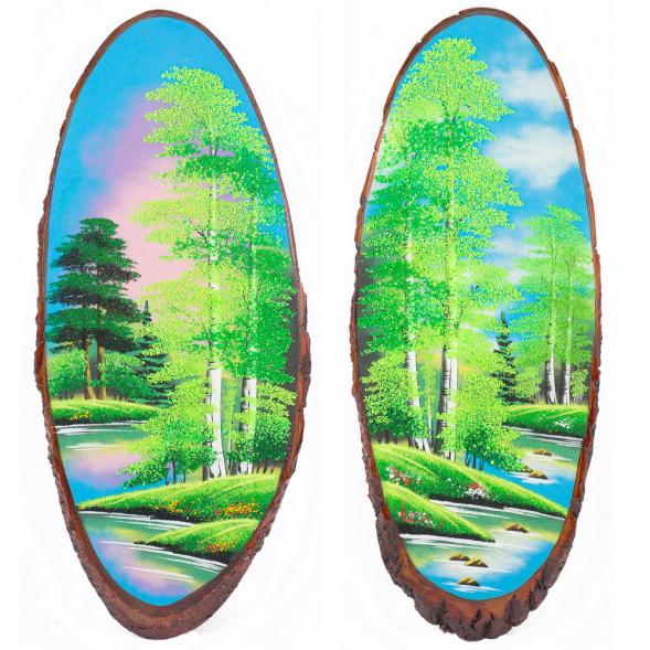 Панно на срезе дерева &amp;quot;Лето&amp;quot; вертикальное 70-75 см каменная крошка 111042