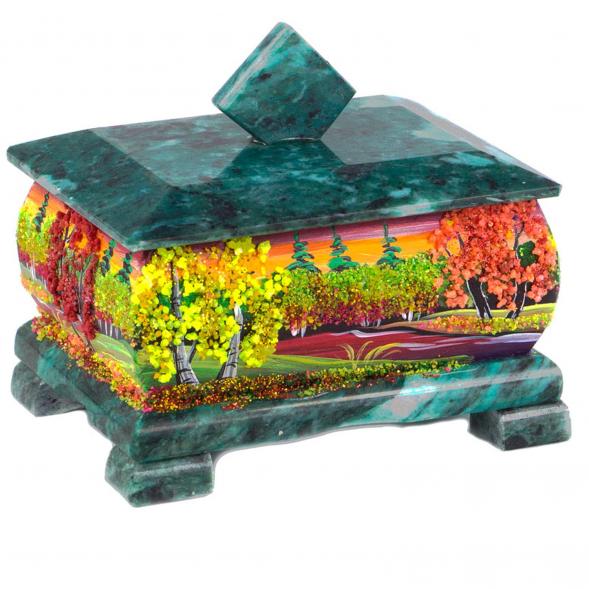 Шкатулка с рисунком &amp;quot;Осень&amp;quot; из змеевика 13х10х11 см 120932