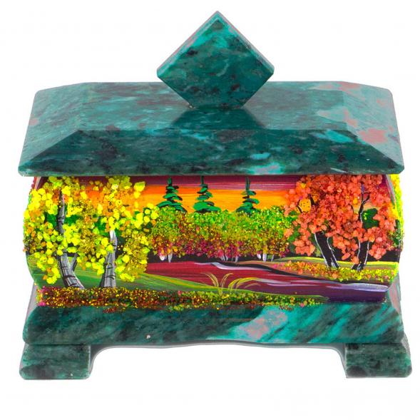 Шкатулка с рисунком &amp;quot;Осень&amp;quot; из змеевика 13х10х11 см 120932