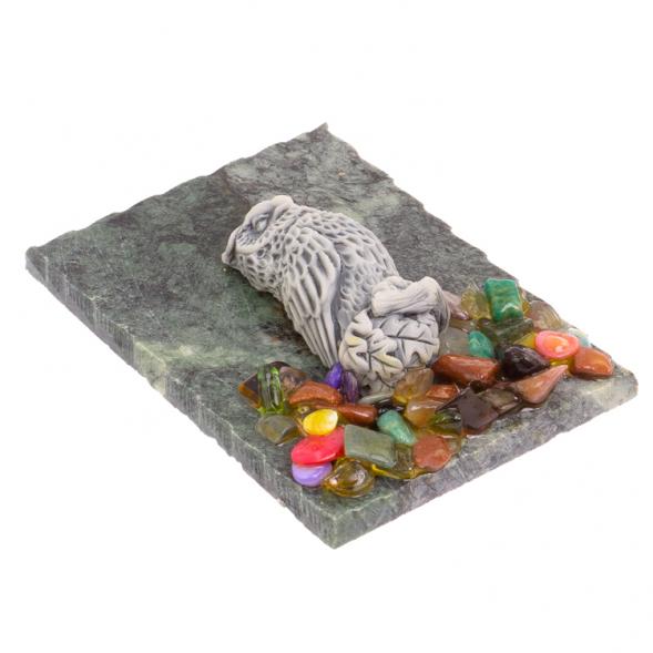 Магнит &amp;quot;Сова на ветке&amp;quot; змеевик мрамолит 126127