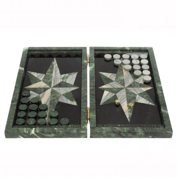 Нарды из камня &amp;quot;Роза ветров&amp;quot; из мрамора и шабровского змеевика 129903