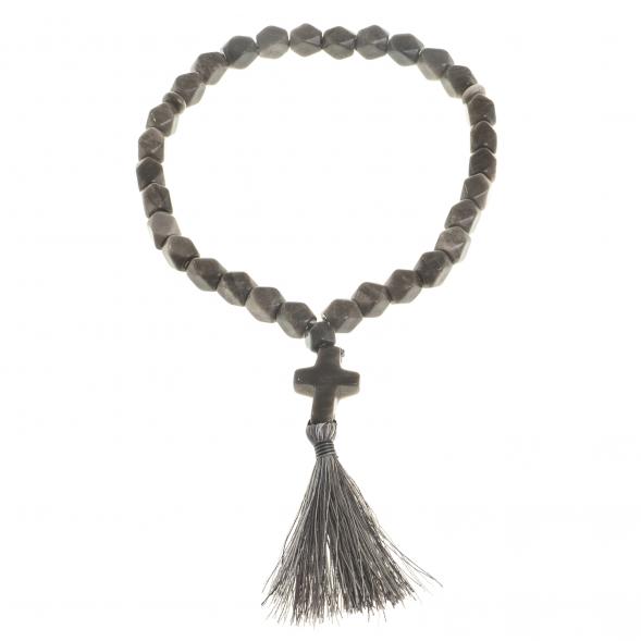 Четки с крестом из серого обсидиана 33 бусины грань 122979