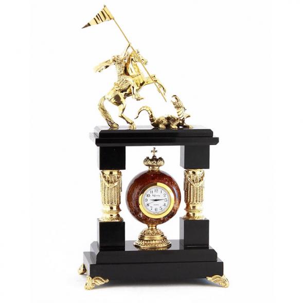 Декоративные часы &amp;quot;Георгий Победоносец&amp;quot; из камня креноид и бронзы 113124