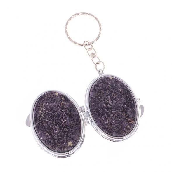 Складное зеркало брелок из сиреневого флюорита овальное 126594