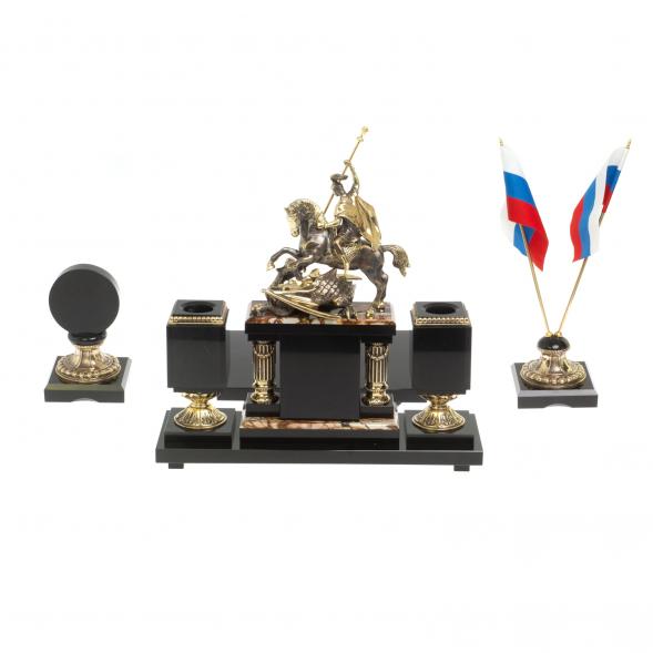 Письменный прибор &amp;quot;Георгий Победоносец&amp;quot; камень яшма бронза 117875