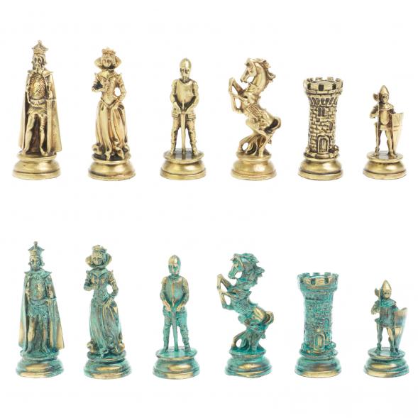 Шахматы &amp;quot;Средневековые рыцари&amp;quot; фигуры бронза / патина серый мрамор 44х44 см 128393