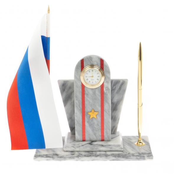 Настольный набор &amp;quot;Погон Майор МВД&amp;quot; с часами мрамор 129635