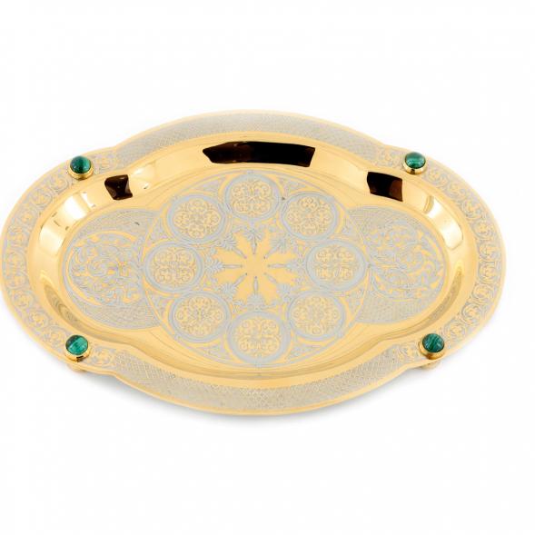 Подарочный чайный набор &amp;quot;Малахитовый&amp;quot; с двумя подстаканниками на подносе 116072