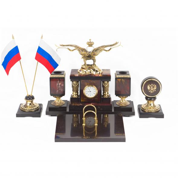 Письменный прибор из камня яшма с бронзой &amp;quot;Двуглавый орел&amp;quot; 117876