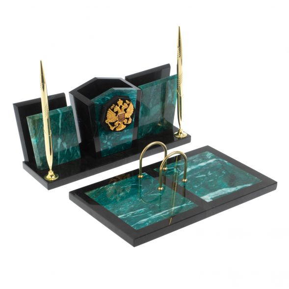 Настольный набор &amp;quot;Галант&amp;quot; из змеевика с гербом РФ 128071