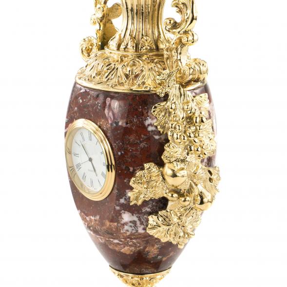 Интерьерная ваза с часами &amp;quot;Виноград&amp;quot; камень креноид бронза 120186