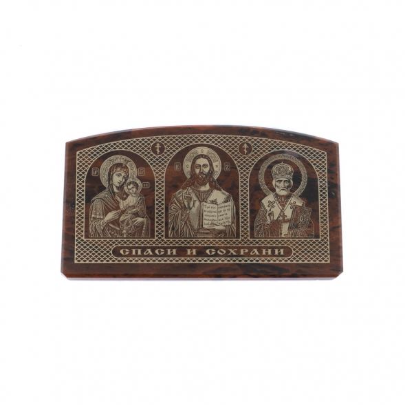 Автоикона &amp;quot;Триптих&amp;quot; из коричневого обсидиана 6,5х4 см 129135