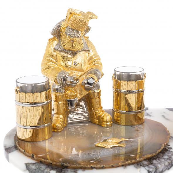 Икорница со стопками &amp;quot;Рыбак с санями&amp;quot; камень агат, мрамор Златоуст 126520