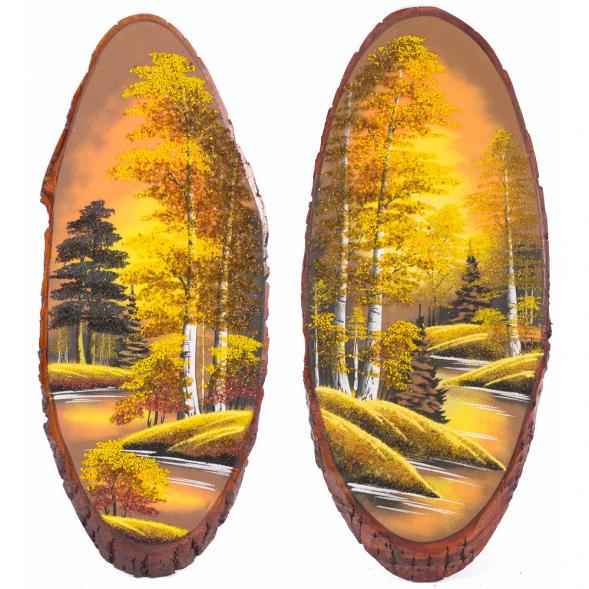 Панно на срезе дерева &amp;quot;Осень янтарная&amp;quot; вертикальное 70-75 см каменная крошка 111047