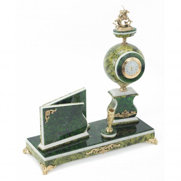 Настольный мини-набор &amp;quot;Георгий Победоносец&amp;quot; на шаре камень змеевик зеленый 118913