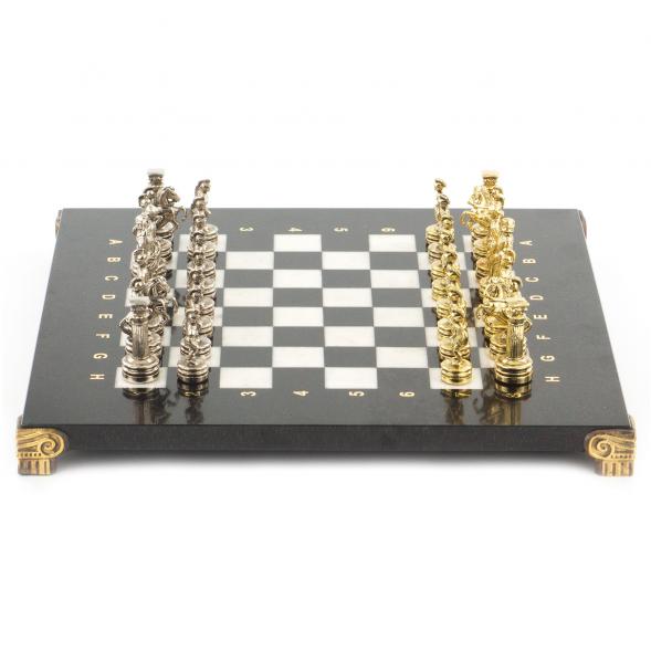 Шахматный набор &amp;quot;Римляне&amp;quot; доска 28х28 см мрамор змеевик фигуры цвет золото-серебро 119366