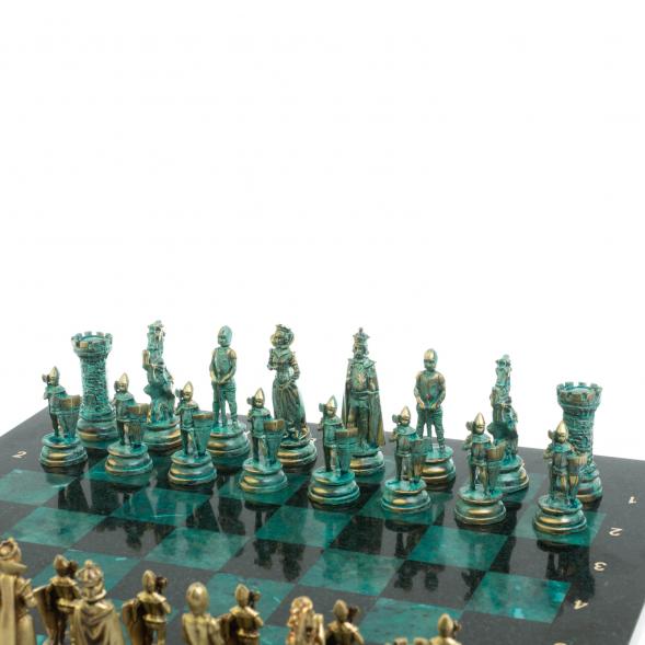 Шахматы &amp;quot;Средневековые рыцари&amp;quot; фигуры бронза / патина 44х44 см змеевик 128395