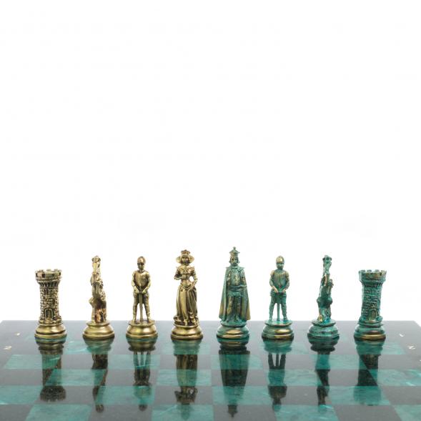 Шахматы &amp;quot;Средневековые рыцари&amp;quot; фигуры бронза / патина 44х44 см змеевик 128395