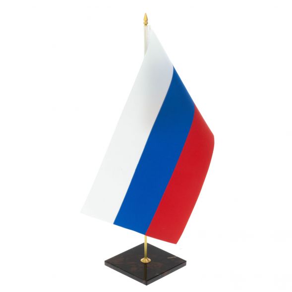 Флагшток настольный с флагом РФ из коричневого обсидиана 128765