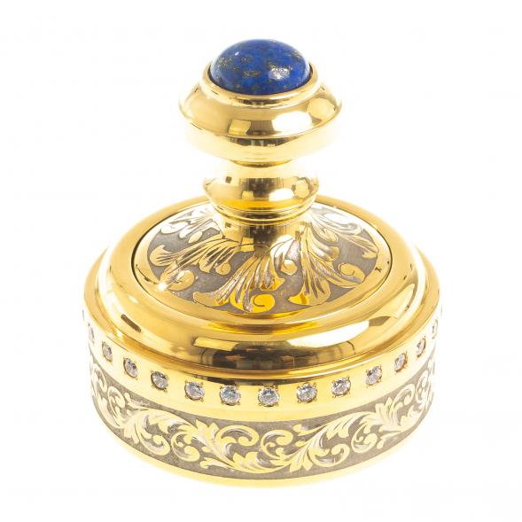 Оснастка для печати &amp;quot;Герб России&amp;quot; металлическая камень лазурит в подарочной упаковке Златоуст