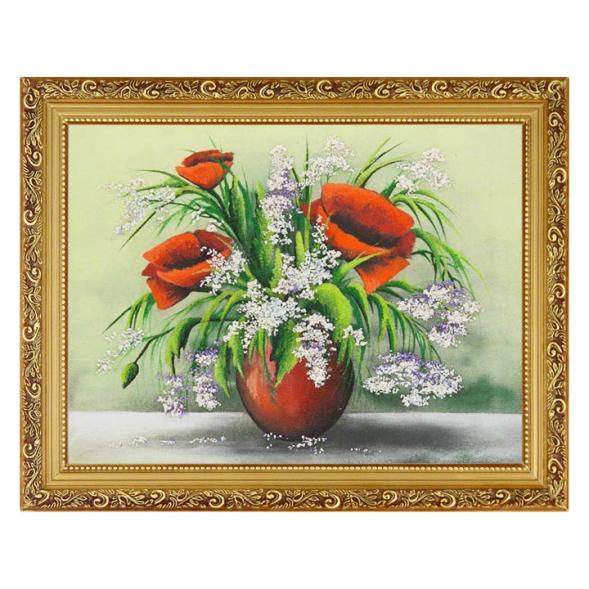 Картина с рисунком из камня &amp;quot;Букет маков&amp;quot; багет 36х46 см 111335