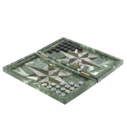 Нарды "Розы ветров" змеевик серый мрамор