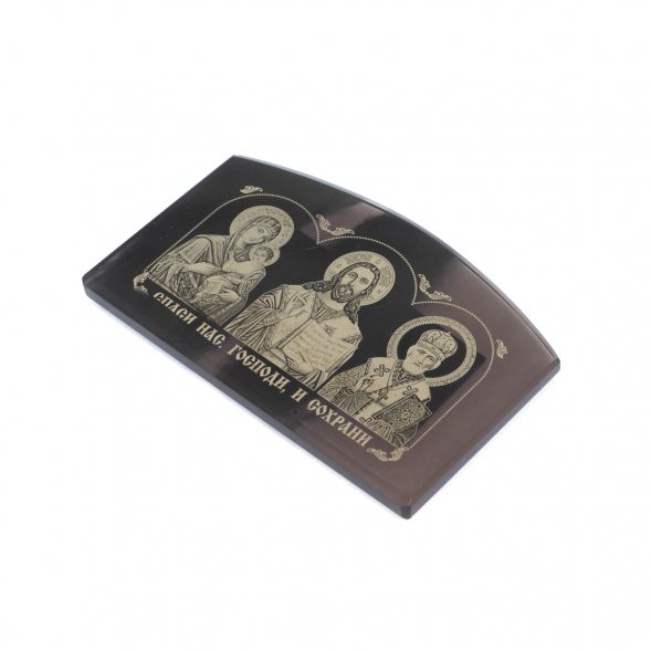 Автоикона &amp;quot;Триптих&amp;quot; из черного обсидиана 7,5х5 см 129137