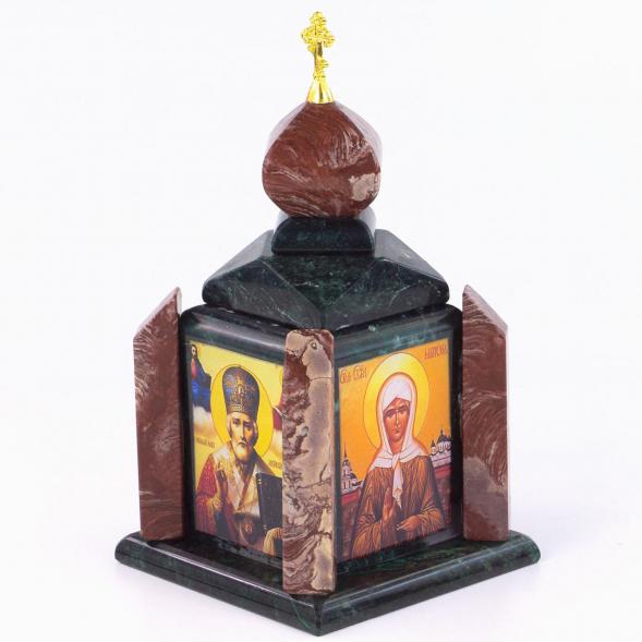 Шкатулка &amp;quot;Часовня&amp;quot; малая из лемезита и змеевика 11х11х20 см 120937