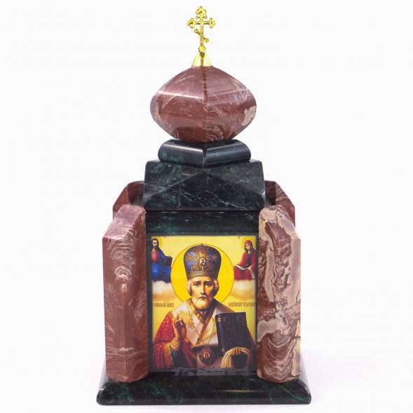 Шкатулка &amp;quot;Часовня&amp;quot; малая из лемезита и змеевика 11х11х20 см 120937