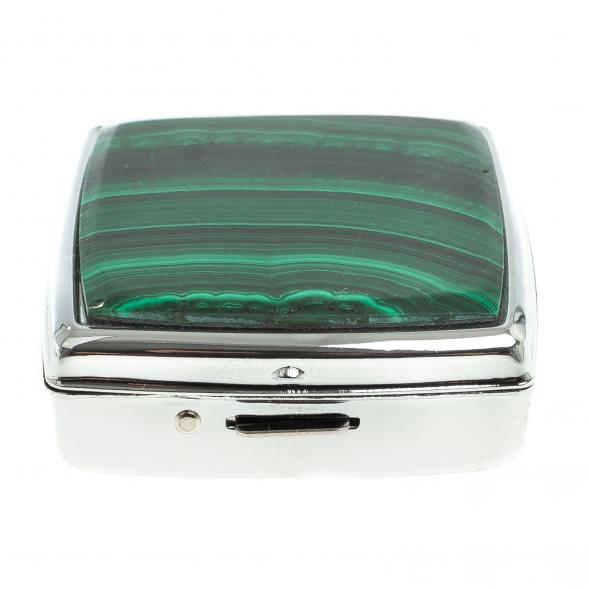 Таблетница на 2 отсека камень малахит цвет серебро 123367