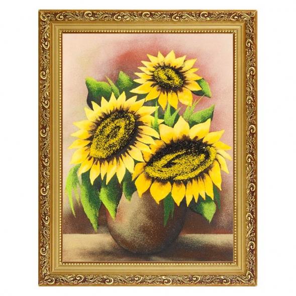 Картина с рисунком из камня &amp;quot;Букет подсолнухов&amp;quot; багет 36х46 см 111336
