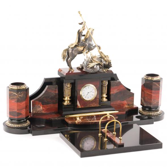 Настольный набор &amp;quot;Георгий Победоносец&amp;quot; из яшмы и бронзы 113709