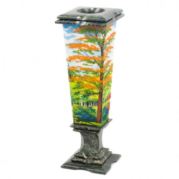 Ваза из змеевика &amp;quot;Осень&amp;quot; рисунок из каменной крошки 12х12х37 см 113630