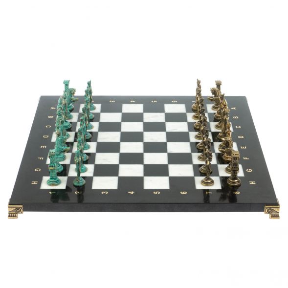 Шахматы &amp;quot;Отечественная война 1812 г. &amp;quot; фигуры бронза / патина 40х40 см мрамор 128396