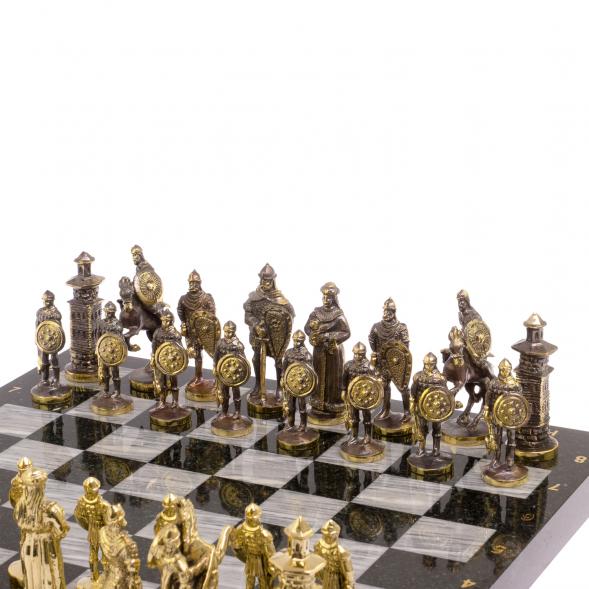 Шахматы в подарок &amp;quot;Богатыри&amp;quot; змеевик серый мрамор 40х40 см 126132