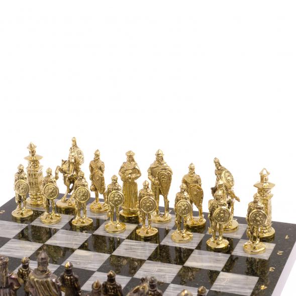 Шахматы в подарок &amp;quot;Богатыри&amp;quot; змеевик серый мрамор 40х40 см 126132