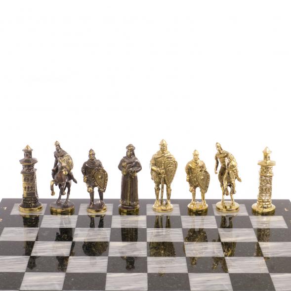 Шахматы в подарок &amp;quot;Богатыри&amp;quot; змеевик серый мрамор 40х40 см 126132