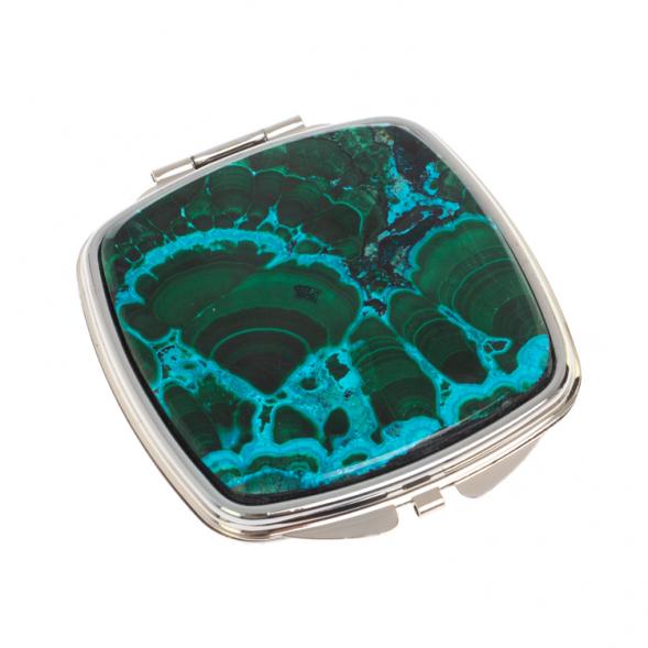 Зеркальце карманное складное из малахита с хризоколлой цвет серебро 126746