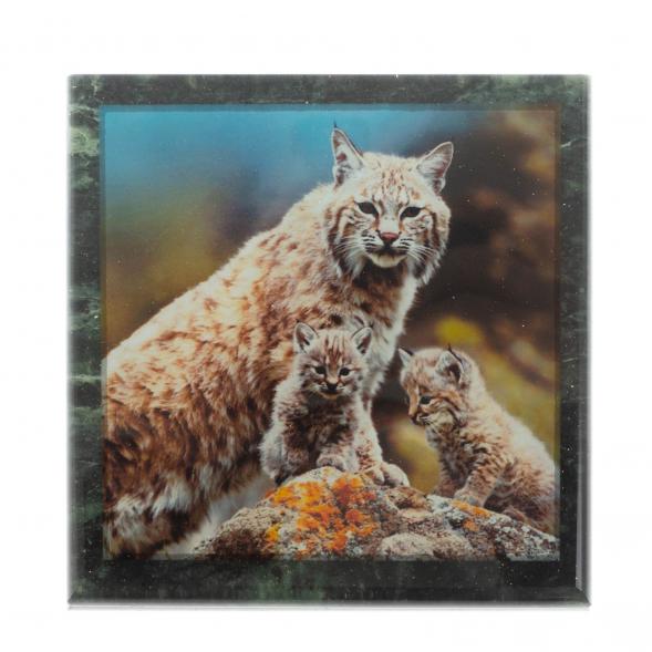 Шкатулка &amp;quot;Рысь и рысята&amp;quot; из змеевика 13х13х8 см 129497