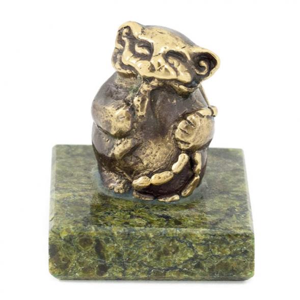 Статуэтка &amp;quot;Кот с сосиской&amp;quot; бронза змеевик 116157