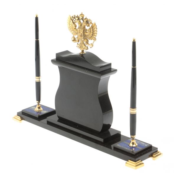 Настольные часы &amp;quot;Герб России&amp;quot; с ручками из лазурита 127531