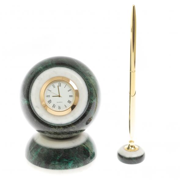 Настольные часы &amp;quot;Шар Антистресс&amp;quot; из змеевика 10 см с ручкой 129639